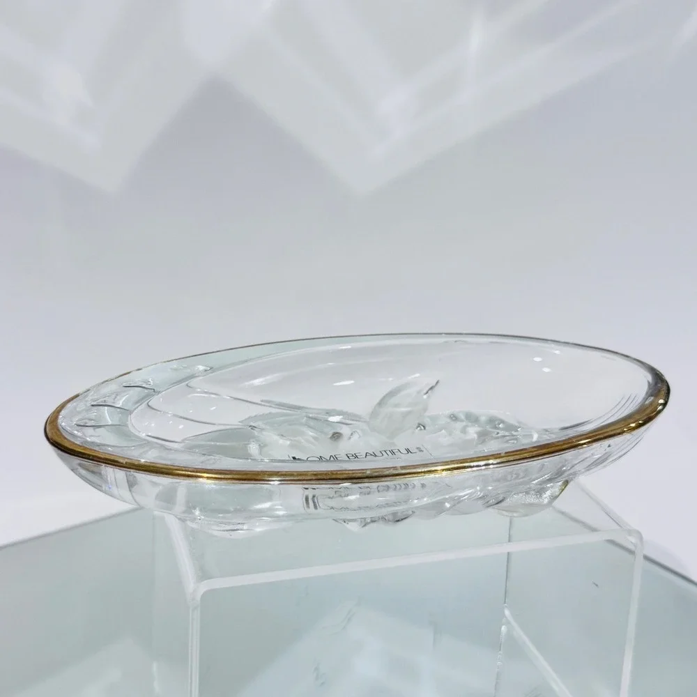 Home Beautiful Frosted Orchid Splendor Oval Gold Trim Candy Nut‎ Dish Japan